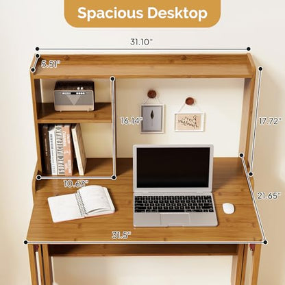 Folding Desk with Bookshelf, Compact Foldable Desk for Small Spaces,Brown, view 3