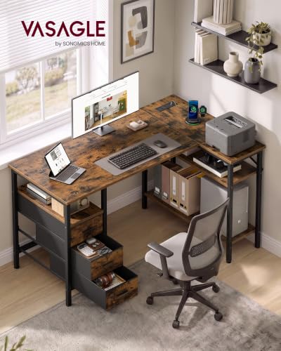 L Shaped Computer Desk with Drawers, Small Gaming Desk with Shelves, view 3