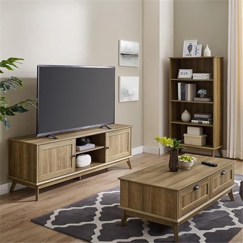 Wood Coffee Table, 45" W x 22" D x 15.7" H, Engineered Wood and Metal, Golden Oak Finish, Center Table with 2 Drawers, Ball Bearing Slides, Scandinavian Style Living Room Furniture