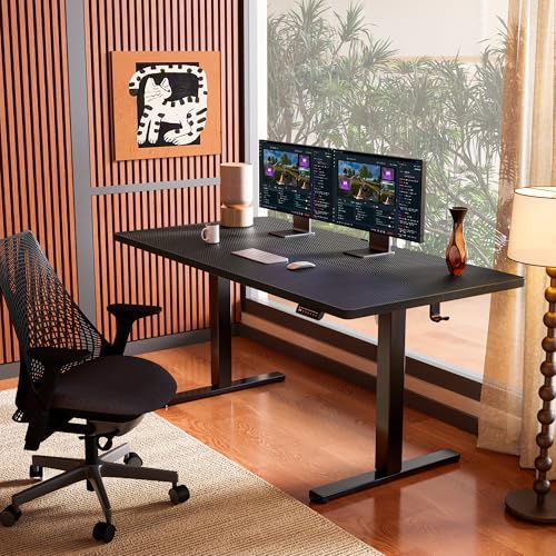Height Adjustable Electric Standing Desk, 63 x 28 Inches Sit Stand up Desk, Memory Computer Home Office Desk, Carbon Fiber Black