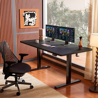 Height Adjustable Electric Standing Desk, 63 x 28 Inches Sit Stand up Desk, Memory Computer Home Office Desk, Carbon Fiber Black