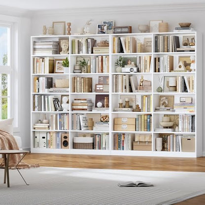 Bookshelf and Bookcase, 6-Tier Double Wide Bookshelves,Freestanding Display Storage Shelves, Tall Bookcases for Home Decor Bedroom, Living Room, Home Office, White