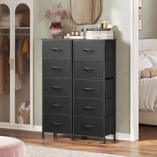 Tall Dresser for Bedroom, 5 Drawer Dresser, Charcoal Black, view 6