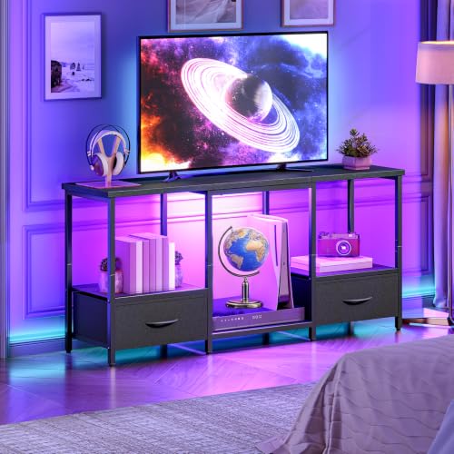 LED TV Stand with Storage, LED Entertainment Center with Open Shelves and Drawer, view 7