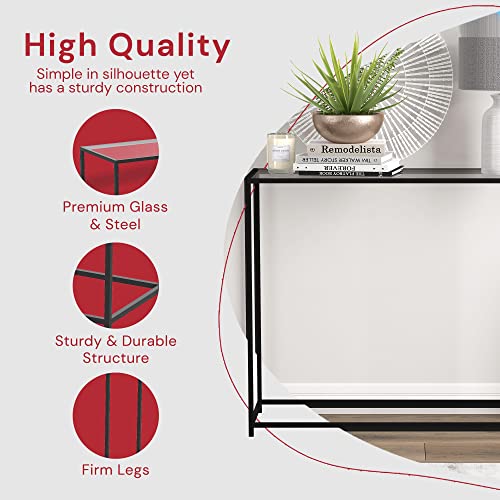 & Co. - Metal Console Table with Glass, Black Console Tables for Entryway, Use As Doorway Table, Narrow Bar Table, or Accent Furniture for Decorating Foyer, 12 x 28 x 31 Inches
