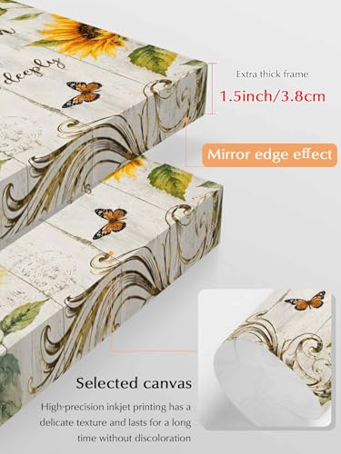 NuYeBiofx Rustic Sunflower Butterfly Live Quote Canvas Wall Art Prints,30"x20" Framed Picture Artwork Floral Retro Wood Plank Printed Canvas Oil Painting for Living Room Bedroom Office,Ready to Hang