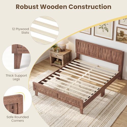 Wood Queen Size Bed Frame with Woven Headboard, view 6