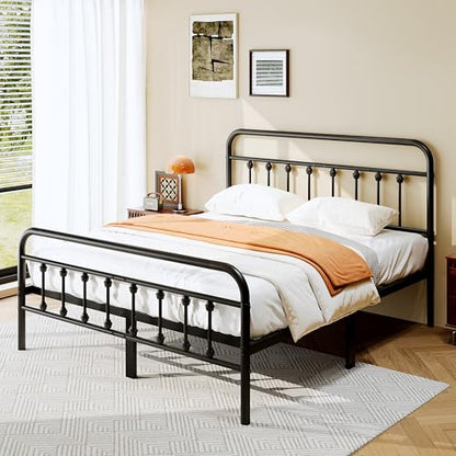 Full Size Metal Bed Frame with Victorian Style Headboard and Footboard, view 6