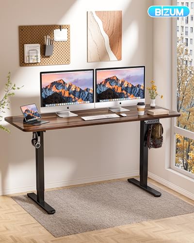 BIZUM Electric Standing Desk 60 x 24 Inch Computer Desk-Gaming Desk Dark Walnut Home Office Desks Height Adjustable Memory Stand Up Computer Workstation