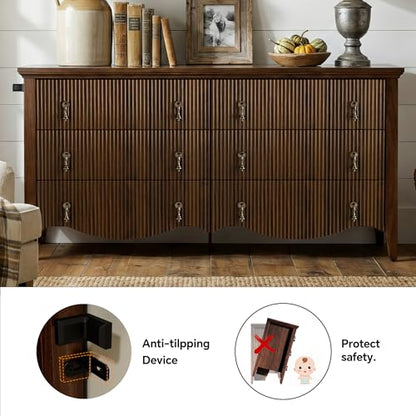 6-Drawer Fluted Dresser, 52" Wide Double Chest of Drawers,Walnut, view 7