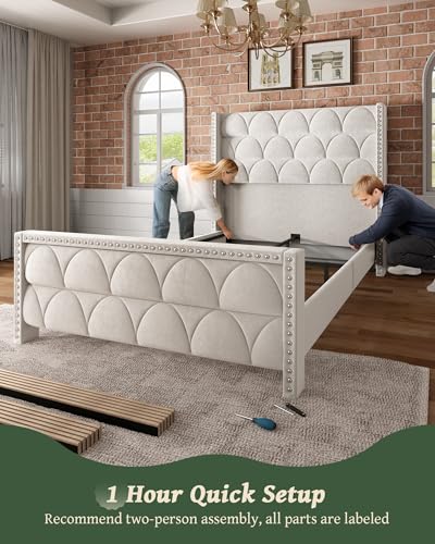 Queen Size Bed Frame with 56" Headboard, view 7