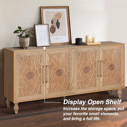 Sideboard Buffet Credenza, Wooden Accent Storage Cabinet Natural, view 5