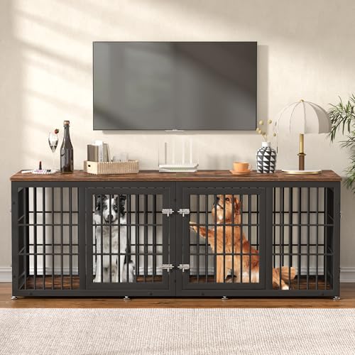 78" Heavy Duty Double Dog Crate Furniture for Large/Medium Dogs, view 6
