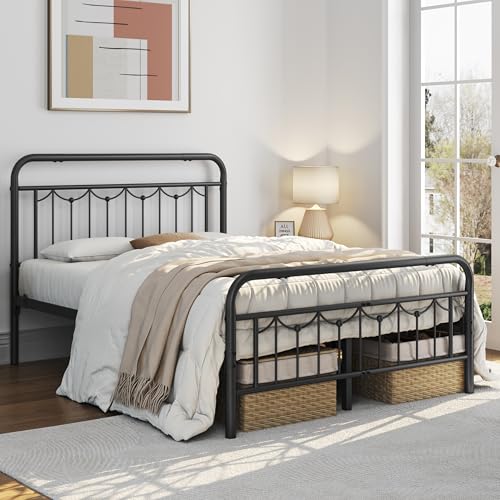 Full Metal Bed Frame with Vintage Spindle Headboard Black, view 4