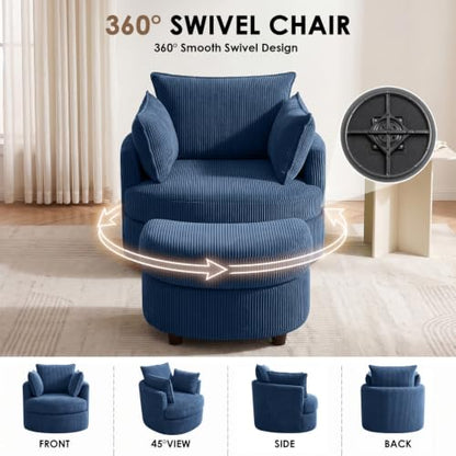 Vanity Accent Chair Swivel Living Room Chairs Curve Back Reading Chair with Armrest, Lounge Chair with Ottoman for Bedroom