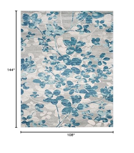 SAFAVIEH Evoke Collection Area Rug - 9' x 12', Grey & Light Blue, Floral Design, Non-Shedding & Easy Care, Ideal for High Traffic Areas in Living Room, Bedroom (EVK236J)