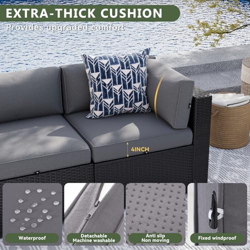 8 Piece Patio Furniture Set with 44" Fire Pit Table Wicker Rattan Sectional Sofa Outdoor Seating with Thickened Cushion, Grey