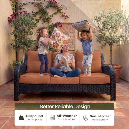 6 Piece Wicker Outdoor Furniture Set with 6-inch Comfy Cushions, High Back Patio Furniture Set with Swivel Rocking Chairs and Side Table