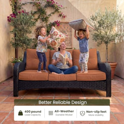 6 Piece Wicker Outdoor Furniture Set with 6-inch Comfy Cushions, High Back Patio Furniture Set with Swivel Rocking Chairs and Side Table