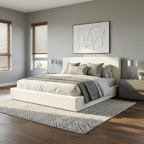 King Plush CloudSoft Corduroy Bed Frame White, view 4
