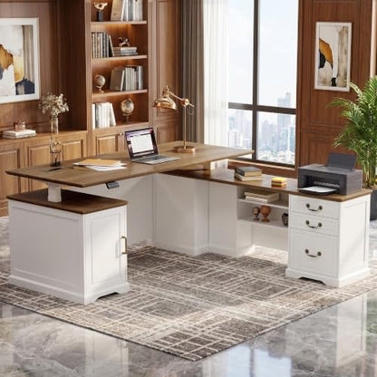 71" L Shaped Executive Desk with File Cabinet Drawers Outlet USB, view 5