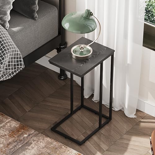 C Shaped End Tables Set of 2, C Black Side Table for Couch, TV Trays Set of 2, Couch Side Tables that Slide Under, Small Side Table, C Table for Sofa, Living Room, Bedroom, Small Space, Brown