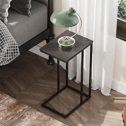 C Shaped End Tables Set of 2, C Black Side Table for Couch, TV Trays Set of 2, Couch Side Tables that Slide Under, Small Side Table, C Table for Sofa, Living Room, Bedroom, Small Space, Brown