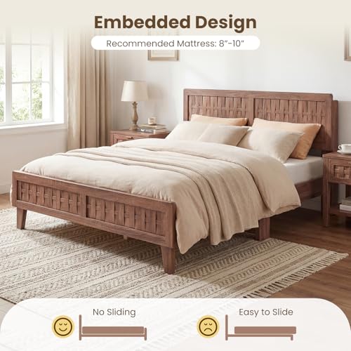 Wood Queen Size Bed Frame with Woven Headboard, view 7
