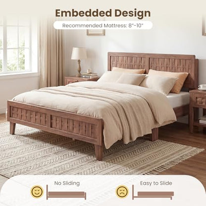 Wood Queen Size Bed Frame with Woven Headboard, view 7