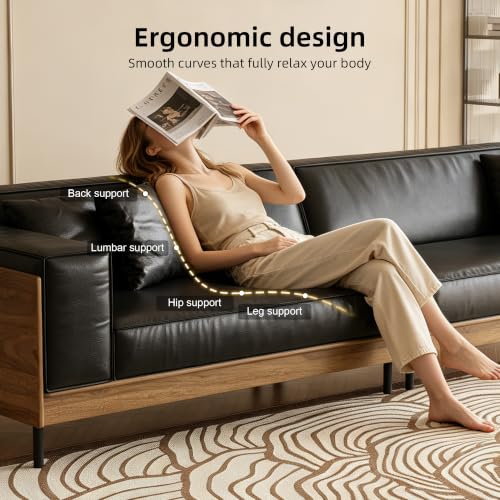 106.3" Mid-Century Modern Leather Sofa Couch with Wood Frame, view 6