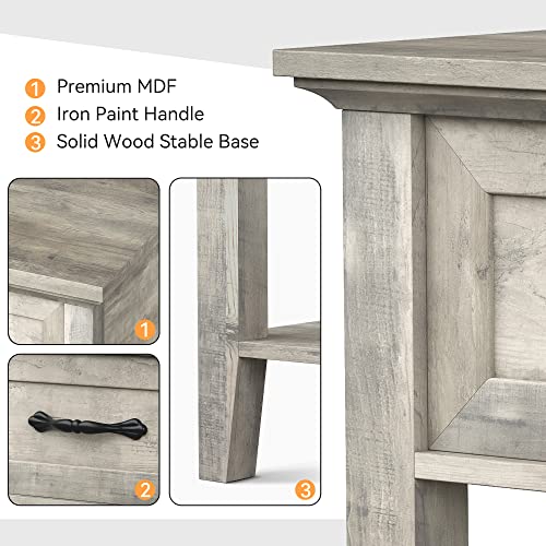 Grey Nightstands Set of 2, End Table with Drawer, Side Table for Spaces, 2 Tiers Storage Shelves with Dresser, Bedside Table for Living Room, Bedroom, Dorm (2pcs-Grey)