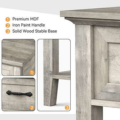 Grey Nightstands Set of 2, End Table with Drawer, Side Table for Spaces, 2 Tiers Storage Shelves with Dresser, Bedside Table for Living Room, Bedroom, Dorm (2pcs-Grey)