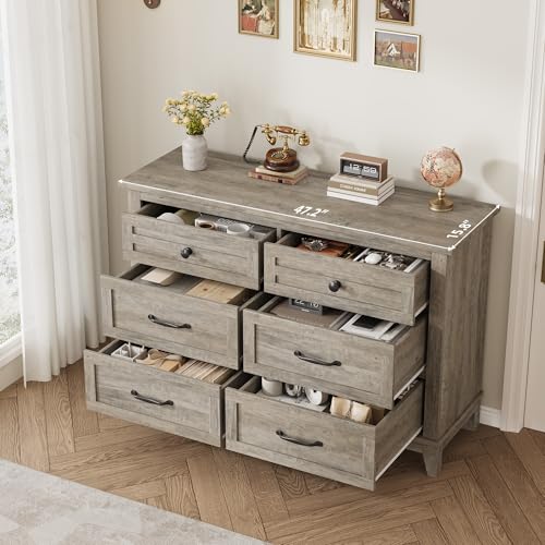 6 Dresser for Bedroom, 47 in Wide Drawer Dresser with Storage Freestanding, view 5