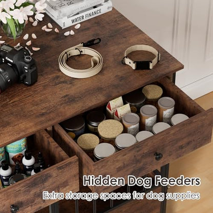 44.5" Dog Crate Furniture, Wooden Dog Kennel with Storage Drawers, view 6
