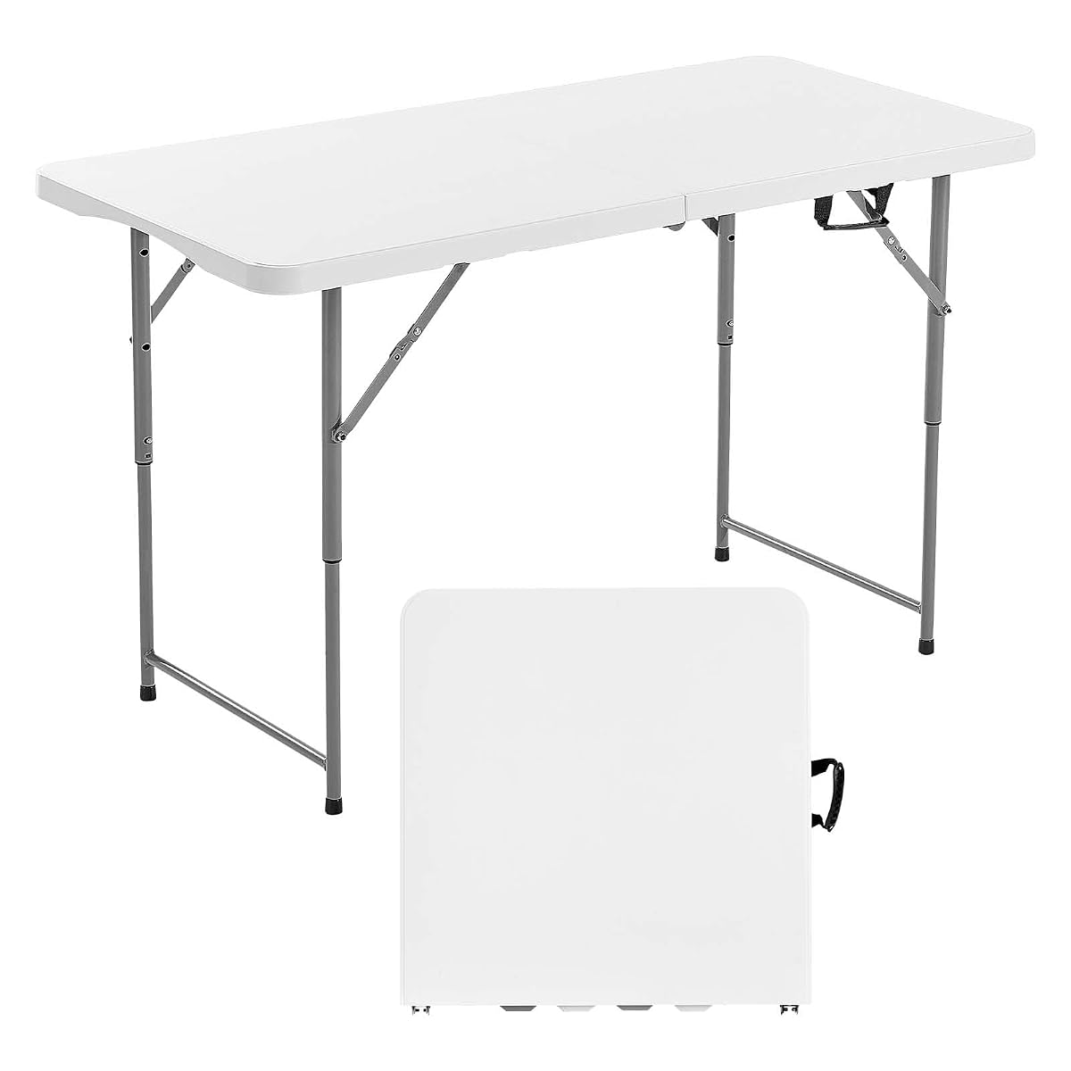 Folding Table, Heavy Duty Portable Fold-in-Half Utility Table, Indoor Outdoor Plastic Rectangle Table with Built in Handle, for Party, Dining, Wedding, Events, Picnic, Camping, 4 ft, White