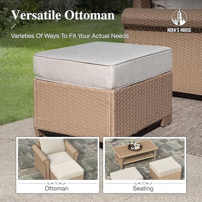 Patio Furniture Set, 4 x Cushioned Chairs, 3-Seat Sofa with Wood Grain Coffee Table, 5 Seats Luxury Windsor Style All Weahter Outdoor Sofa Conversation Set for Deck Lawn Backyard