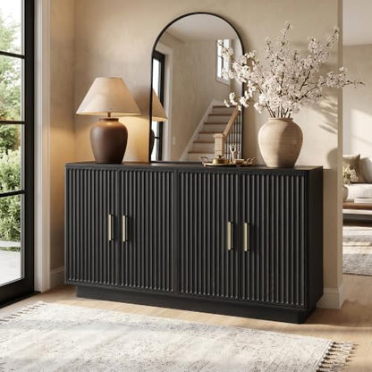 55" Fluted Buffet Cabinet with Storage, Modern Credenza, Black, view 5