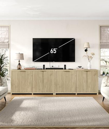 55 inch Oak Fluted Sideboard Buffet Cabinet with 4 Doors, Adjustable Shelves, view 7