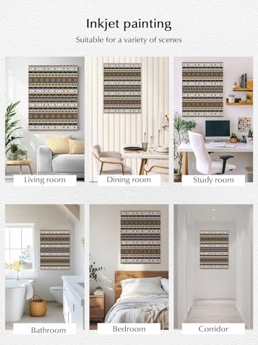 NuYeBiofx Boho Tribal Stripes Canvas Wall Art Prints,40"x28" Framed Picture Artwork Ethnic Borders Arrow Motifs Printed Canvas Oil Painting for Living Room Bedroom Office,Ready to Hang