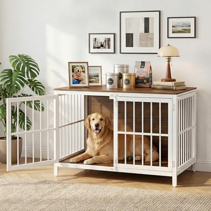 Heavy Duty Dog Crate Furniture, 39.4" Wooden Indoor Kennel with 3 Doors, view 4
