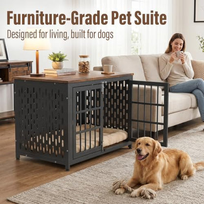Heavy Duty Dog Crate Furniture 38 Inch, Decorative Dog Cage, Rustic Brown, view 3