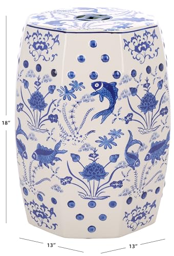 SAFAVIEH Furniture - Cloud 9 Decorative Garden Stool - Blue - Ceramic - Artisan Hand-Painted Design - Ideal for Living Room, Patio, Garden - Fully Assembled (ACS4557A)