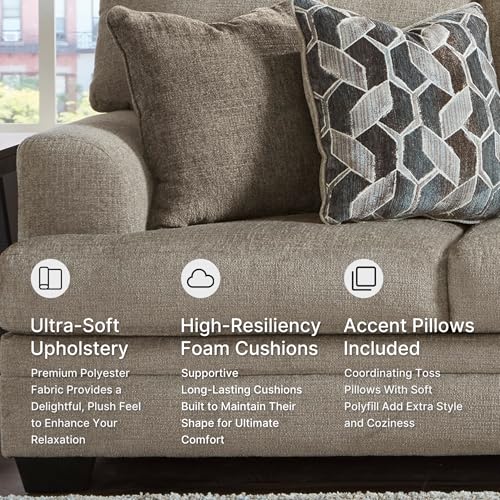 Signature Design by Ashley Stonemeade Sofa Couch, No Assembly Required Standard 3 Seater, Taupe Chenille with Reversible Cushions, Casual Living Room Seating, 92 Inch