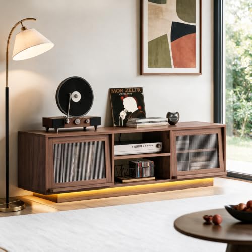 70 Inch TV Stand with Storage for Living Room, Walnut, view 4