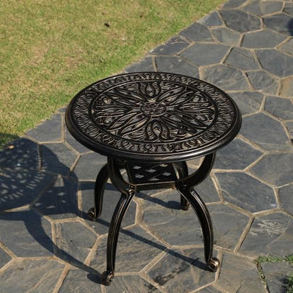 Outdoor Cast Aluminum Side Table Patio Side Table Backyard, Pool, Indoor, Easy Maintenance and Weather Resistant Coffee Table Porch Table Bistro Table (18.5round-Bronzed)