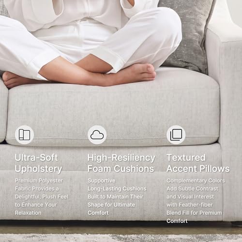Signature Design by Ashley Maitelynn Sofa, No Assembly Required 88 Inch Contemporary 3 Seater Couch, Sag-Resistant Springless Platform Foundation for Living Room, Light Gray Chalk