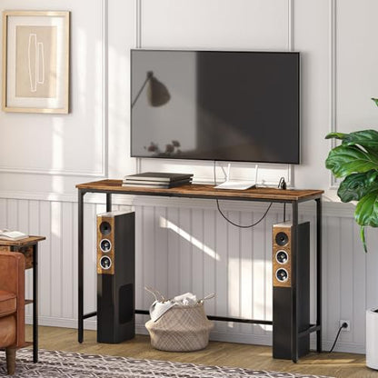 47.2" Console Table with Power Outlets and USB Ports, Sofa Narrow Entryway Table with Charging Station, Behind Couch Table, Hallway, Foyer, Living Room, Bedroom, Rustic Brown BF301XG01G1
