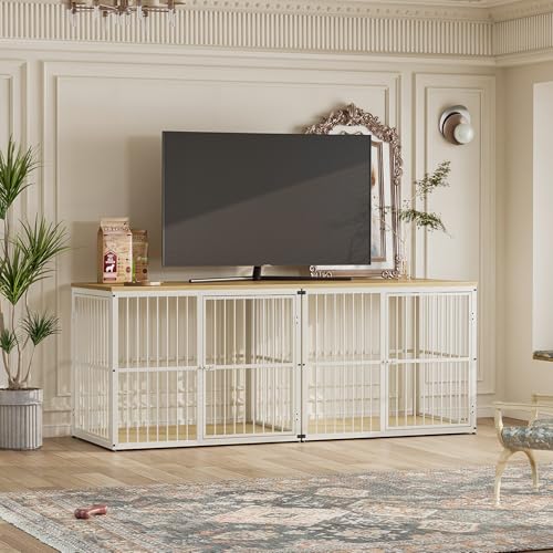 86.62'' Dog Crate Furniture Large Breed TV Stand, Natural Beech, view 4