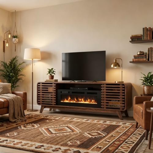 70" Fireplace TV Stand,Walnut, view 4