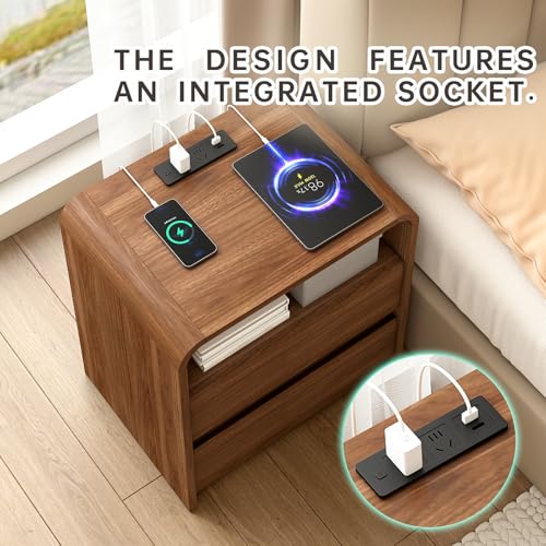 Nightstand Set of 2 w/Charging Station, 2 Drawers & Open Shelf, view 5